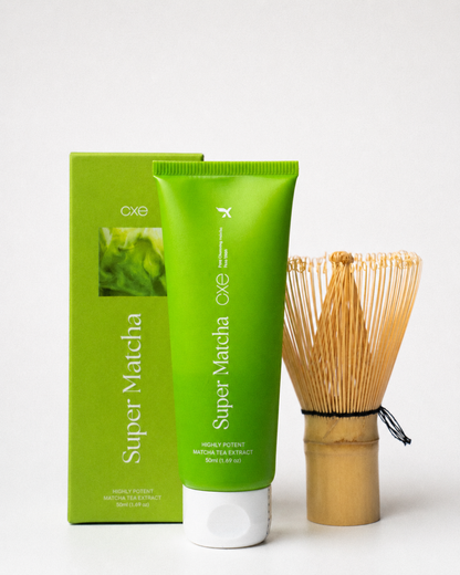 X Emirates Super Matcha Face Wash with bamboo whisk